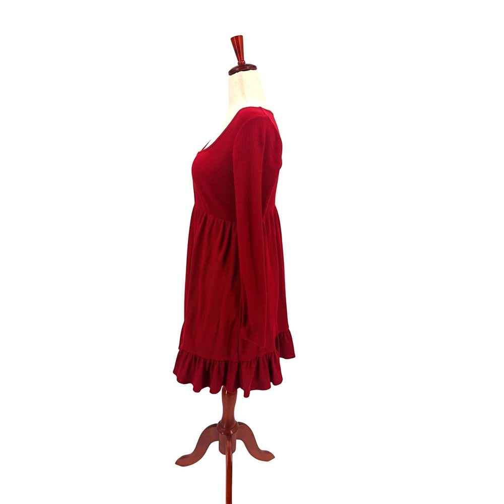 Wild Fable Waffle Knit Baby Doll Dress Womens Cranberry Empire Waist Ruffle L - Picture 4 of 10